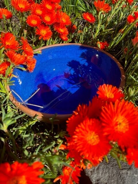 Mira Blue Glazed OutdoorWater Bowl stocked at Kennedys Cranbourne garden supplies